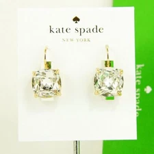 NWT Kate Spade round square leverback earring $48 Crystal Gold