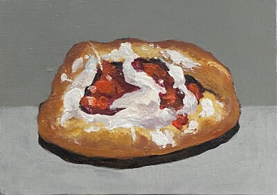 Original Painting Impressionism Still Life   New Raspberry Danish Acrylic Canvas