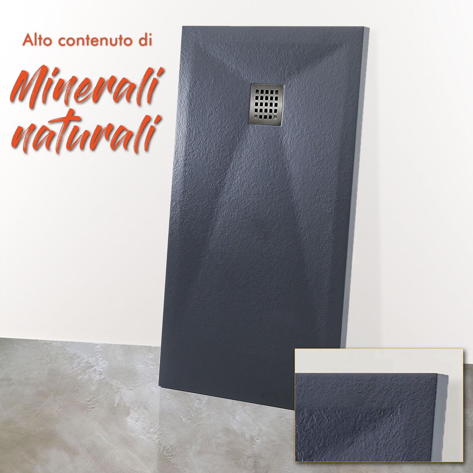 PIATTO DOCCIA SLIM 70x90 MARMO RESINA EFFETTO PIETRA COL. ANTRACITE BOX BUGNATO