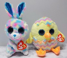 TY Beanie Boos Hops the Easter Bunny & Corwin the Easter Egg Chick 6" Plush NWTs