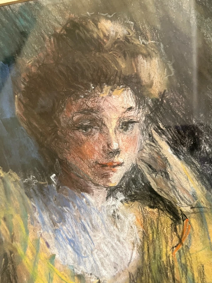 Retrato de mujer pastel original de Dianne, firmado, enmarcado, 17" x 21" (imagen) Foto 3 de 4