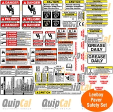 Leeboy Paver Safety & Warning Decal Set - Decal Sets  Warning Decals for Pavers.