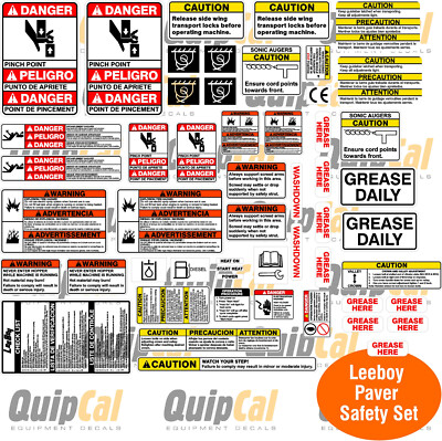 Leeboy Paver Safety & Warning Decal Set - Decal Sets Warning Decals for ...