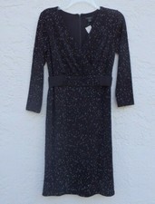 NWT Ann Taylor V-Neck Wrap Long Sleeve Essentials Dress Black White SZ 2
