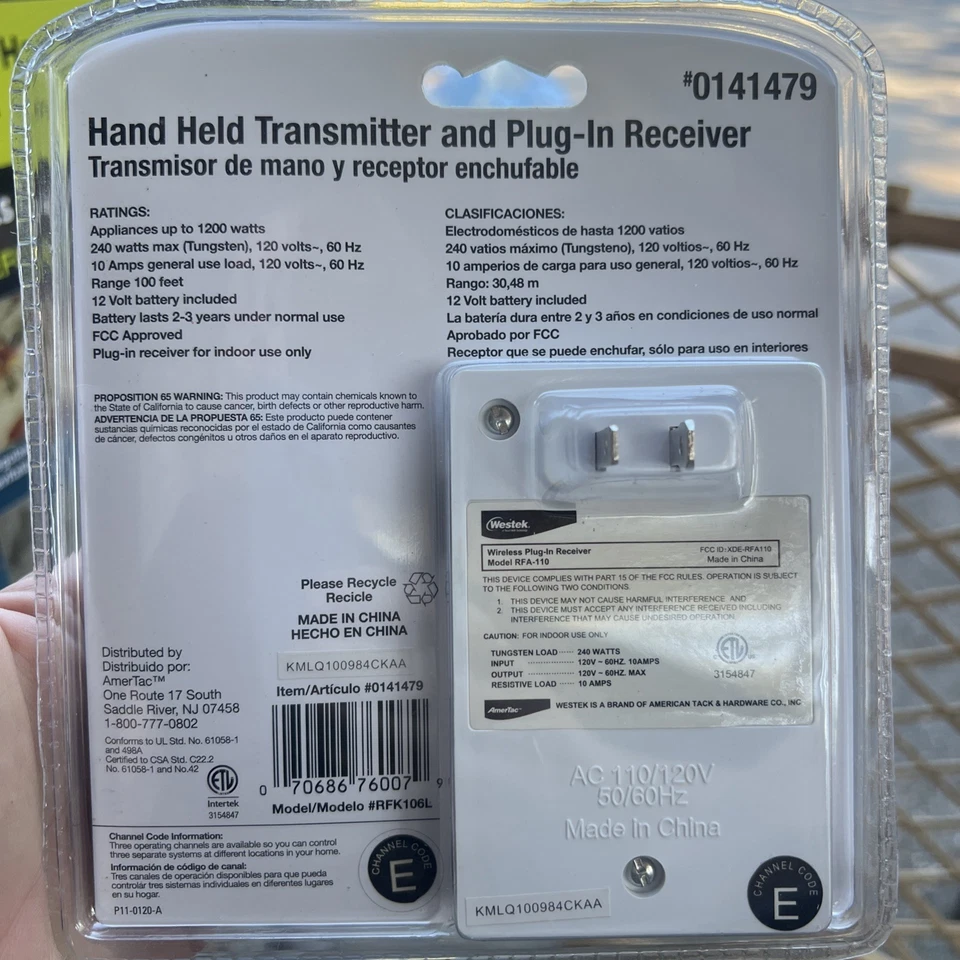 Utilitech Keychain Hand Held Transmitter and Plug-In Receiver #0141479 - Image 2 of 2