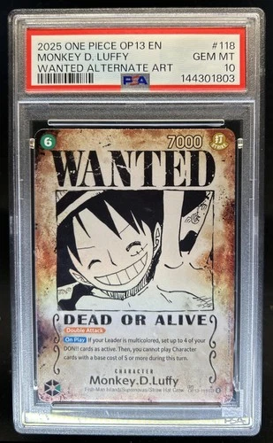2025 One Piece Monkey D. Luffy Secret Rare Wanted Alt Art #OP13-118 PSA 10