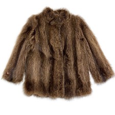Vintage Womens Brown Fox Tanuki Fur Coat Size 11 Japan US Medium 2-inch Pile