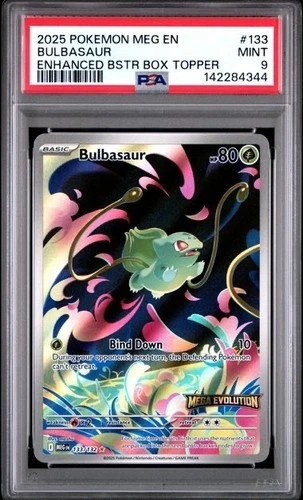 BULBASAUR 133 PSA 9 2025 POKEMON MEG EN-MEGA EVOLUTION ENHANCED BSTR BOX TOPPER