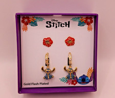 NIB Disney Stitch And Flowers Earrings Gold Flash Plated Set of Two