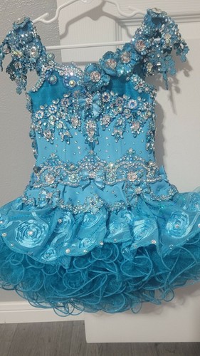 Girls Blue Rhinestone Pageant  Dress Sleeveless Size 18/3