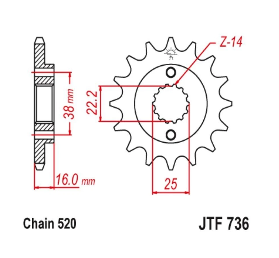 Piñón delantero 14T JT 14 dientes se adapta a Ducati 748 SP 1995 1996 1997 1998 Foto 2 de 3