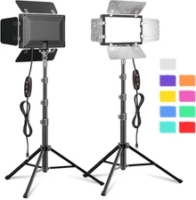 2 Pack LED Video Photography Lighting Kit with 54'' Tripod Stand, Dimmable 5600K