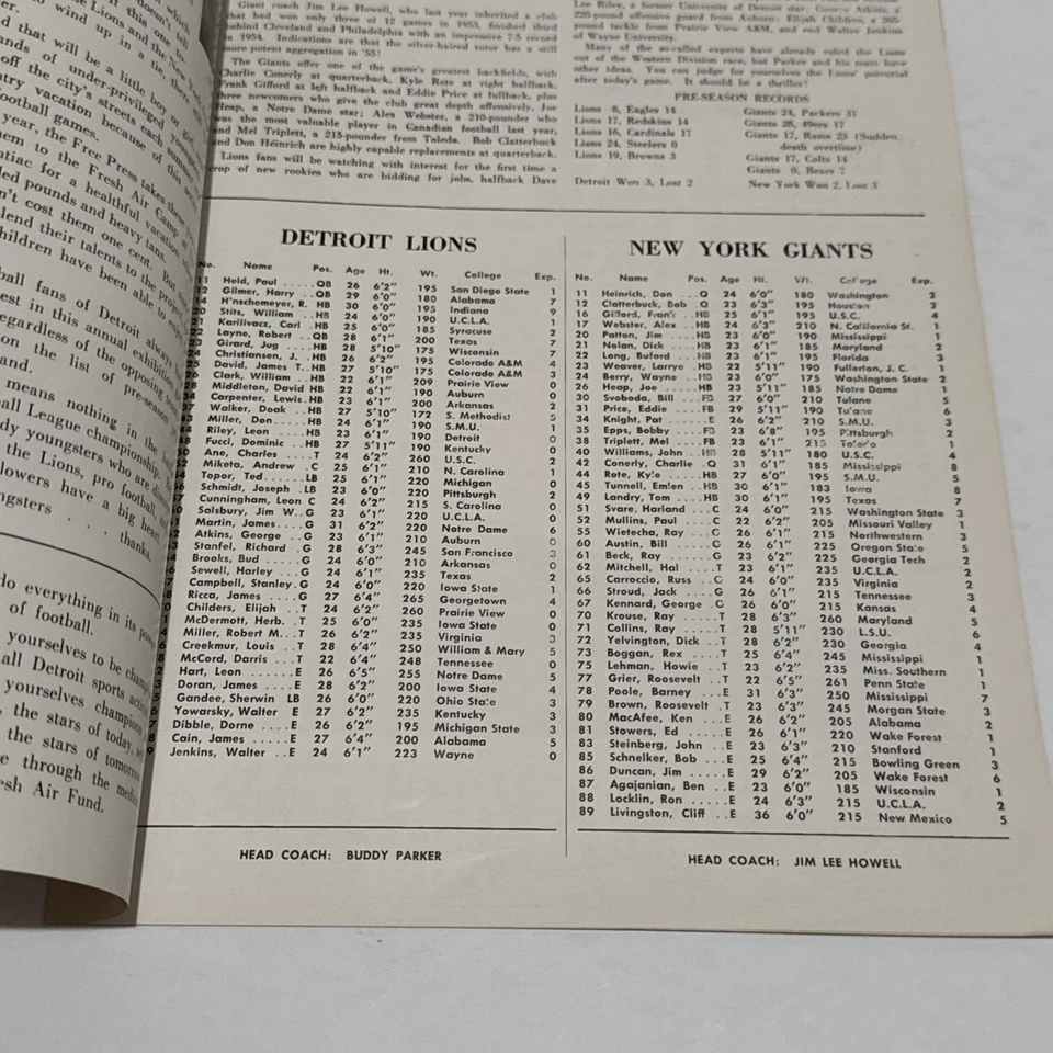 1955 Detroit Lions Vs New York Giants Program Briggs Stadium Football Sept 18th - Image 3 of 4