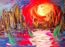 SUN CITY painting Abstract Modern Art  Contemporary  WALL DECOR Y7r6F