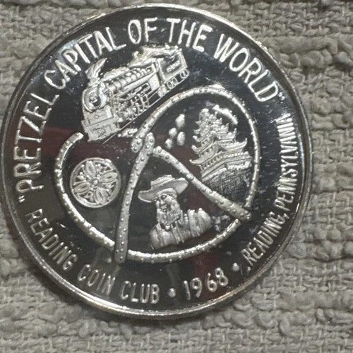 1968 Penn Ohio Reading Coin Club Pretzel Capitol 1oz 999 FINE Silver round