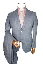 £1715 CORNELIANI 'LEADER' WINDOWPANE BIRDEYE NAVY SUIT UK 36 IT 46 32W ITALY