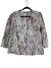 Chico's Jacket Women's 3 Cream Pink Paisley Pockets Full Front Zipper 100 LINEN