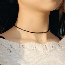 Minimal Chic Sparkling Small Faceted Black Crystals Beads Choker Necklace