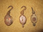 3 Antique Wooden Pulley: Triple/Double/ Single; Block/Tackle Farm Barn Nautical — photo 4