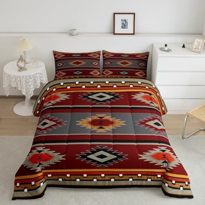  Boho Comforter Set Size Southwest Native American Design Queen Brown Chili