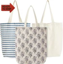 Canvas Tote Bag Set - Durable Polycotton Fabric Grocery Bag - Foldable R