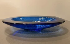 RARE EXTRA LARGE 17.75" Fire & Light Oval Wide Lip Centerpiece Bowl - Cobalt Blu