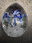 Vintage Murano Glass Paperweight Blue Flowers