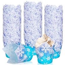 200Pcs Winter Snowflake Tulip Cupcake Liners Christmas Blue Purple Gradient