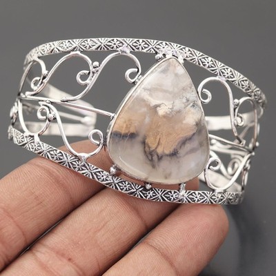 Tiger Dendrit Edelstein 925 Sterling Silber Handarbeit Armreif Schmuck Geschenk für Sie