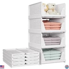 5 Pack Stackable Storage Baskets, Foldable Closet Organizer for Home & Laundry