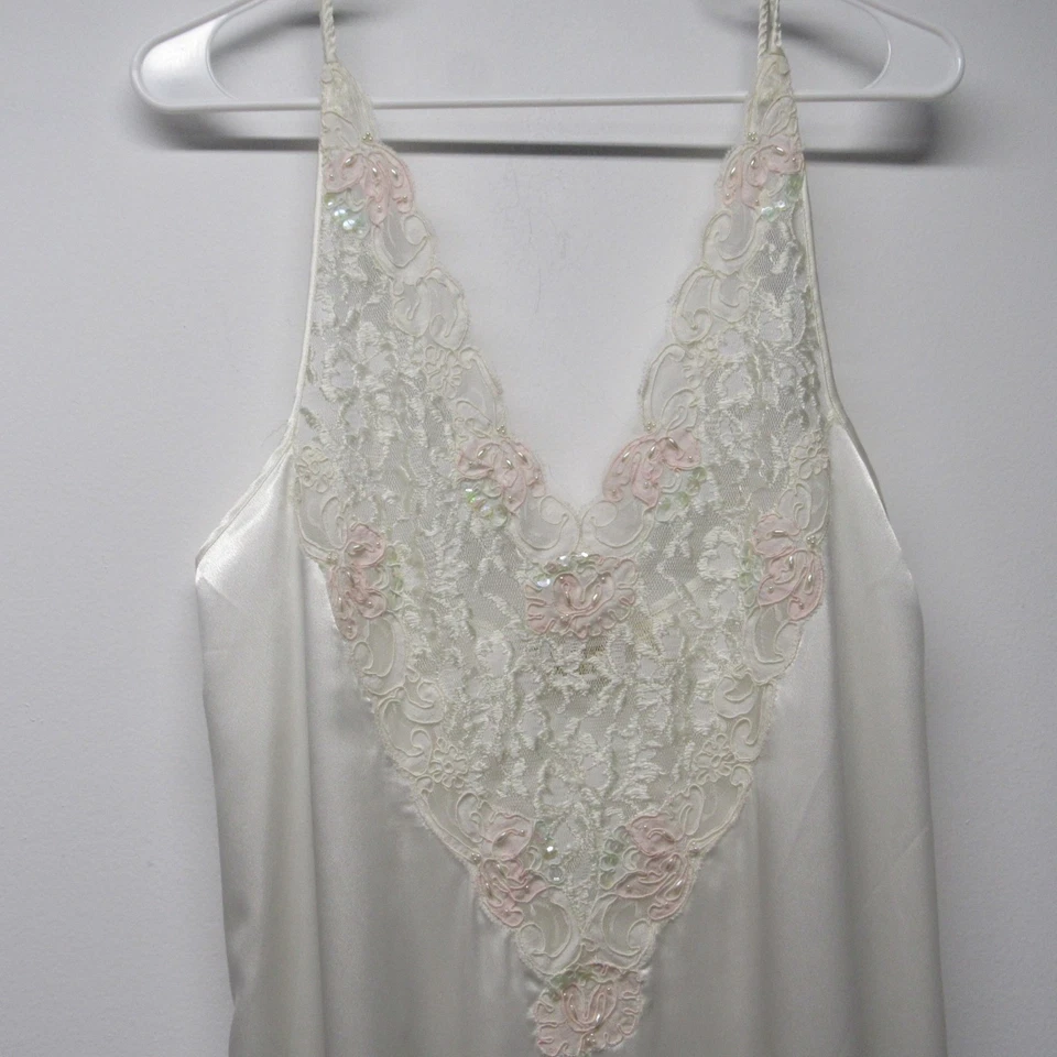Vtg 80s 90s Victoria's Secret Gold Label Mermaid Hem Beaded Maxi Slip Dress sz M - Image 2 of 4