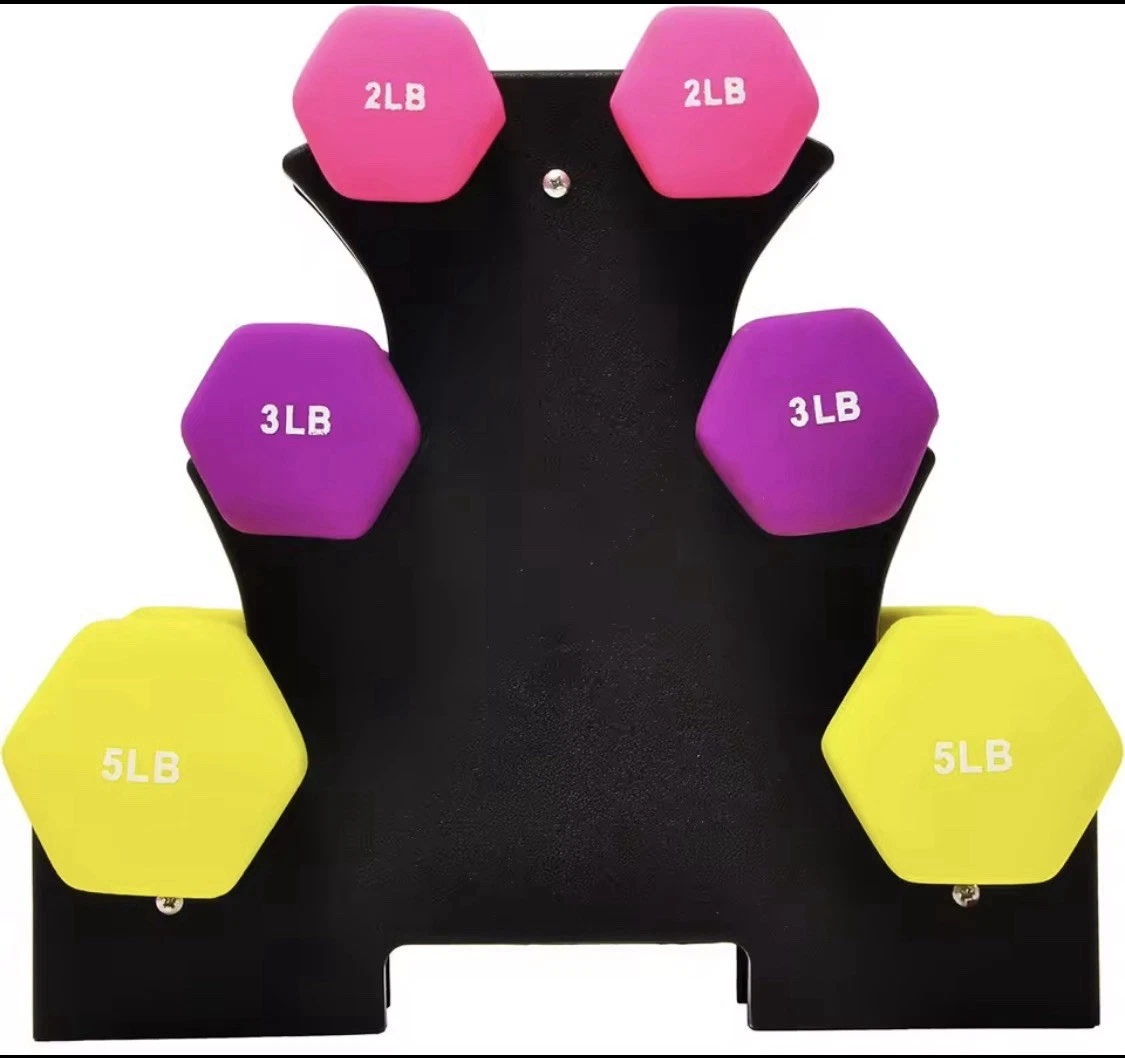 Neoprene Dumbbell Set 2lb 3lb 5lb Pink Purple Yellow With Storage Tree