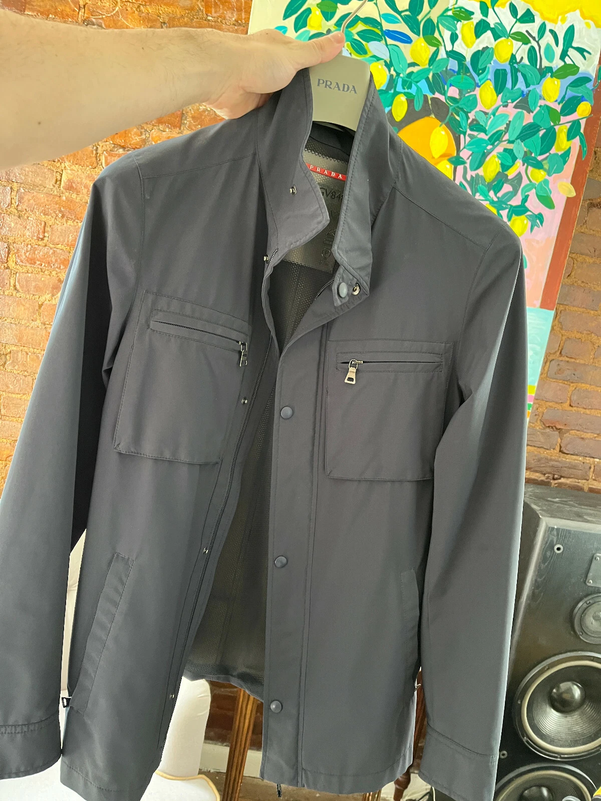 giacca prada uomo blu navy poliestere BELLA tg 48 38 giacca a vento foderata