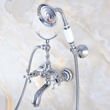 Chrome Brass Clawfoot Bathtub Faucet Filler Mixer Tap With Hand Held Shower