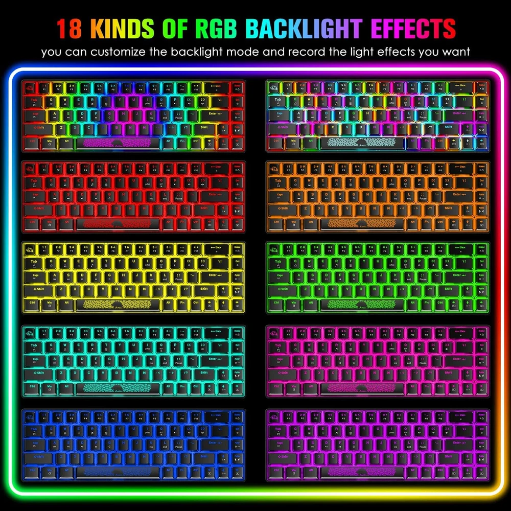 Mechanical Keyboard Wired 68 Keys Gaming Keyboard Red Switch Keyboard RGB Light