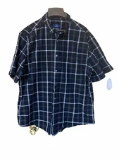 George Classic Fit Shirt Mens Size XL (46-48) Black Plaid Button Down