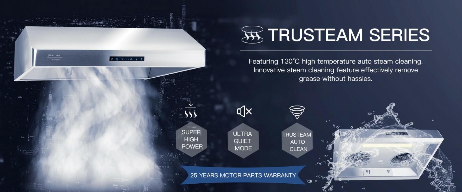 Pacific Range Hood Dual Motor Self Steam Clean Filterless SC8600AS 60cm