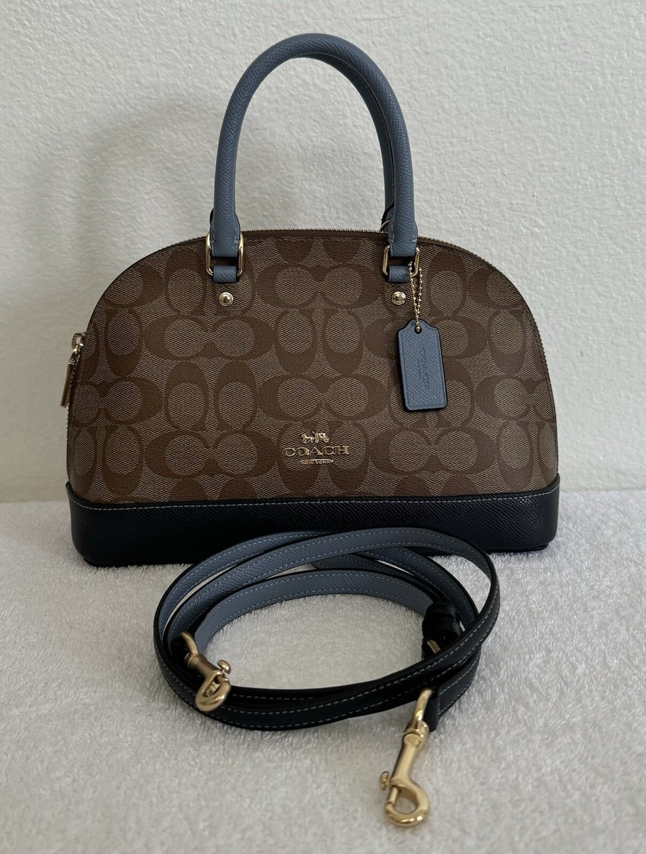 COACH Mini Sierra Satchel Logo Khaki /Midnight Pool / Brown