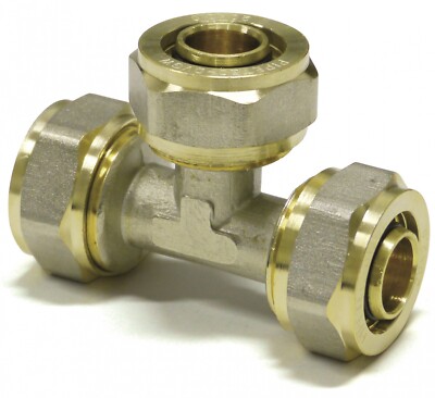 Schraubfitting-T-Stück gleichseitig 16-32mm für Alu-Verbundrohr | Trinkwasser