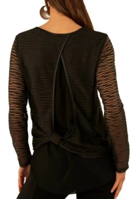 Sexy Damen Lagen Bluse Shirt Chiffon Transparent Streifen 34/36/38 TOP schwarz - Bild 1 von 4