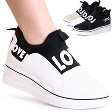 Chaussures Femme Semelle Compensée Baskets Plateforme Mocassins à Enfiler Amour