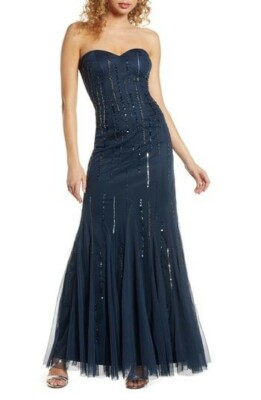 Lace & Beads Rima Maxi Dress, Navy, XS | eBay
