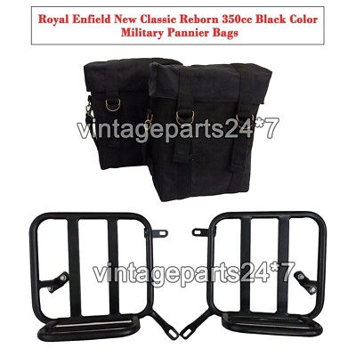Royal Enfield New Classic Reborn 350 MILITARY PANNIER SCHWARZE TASCHEN & MONTAGE