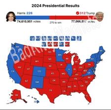 DONALD TRUMP 77 million 2024 Harris Presidental map Metal Fridge Magnet 4x4 7367