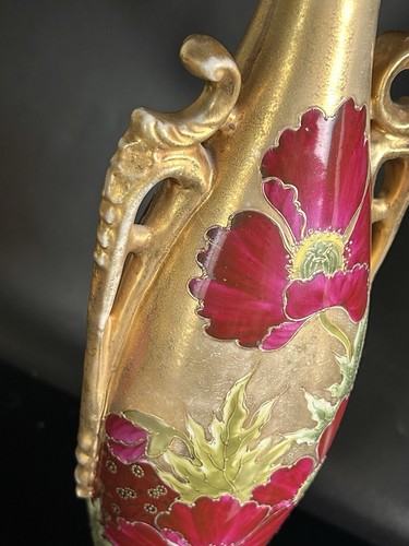 Tall Antique Nippon Vase Art Nouveau Double Handles Japan Gilt Flowers 17” - Picture 18 of 24