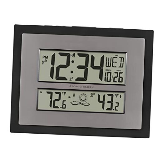 Atomic Digital Wall Clock with Temperature - Modern Stylish Design