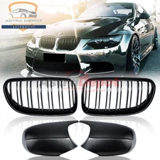 Black Kidney Grill + Carbon Fiber Mirror Caps For BMW E92 E93 Coupe LCI 2011-13