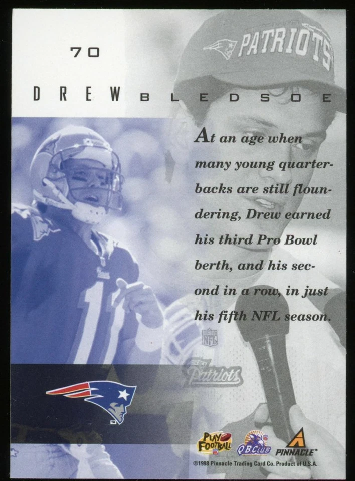 1998 Pinnacle Mint Drew Bledsoe New England Patriots Card #70 - Image 2 of 2