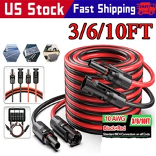 Black+Red 10 AWG Solar Panel Extension Cable Silicone Flexible Wire Connectors