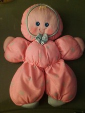 EUC Vintage Blue Eyes Pink Fisher Price Baby Doll Stuffed Plush Slumber Babies